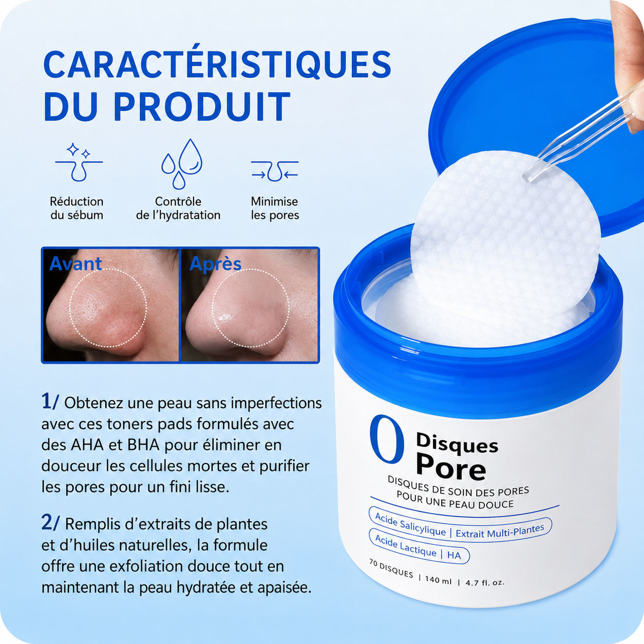 Disques Pore — Soin Exfoliant AHA · BHA · PHA (70 disques)