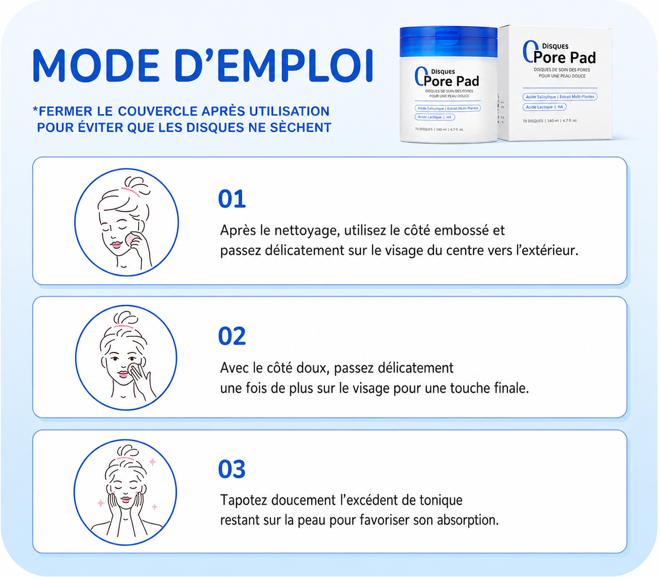 Disques Pore — Soin Exfoliant AHA · BHA · PHA (70 disques)
