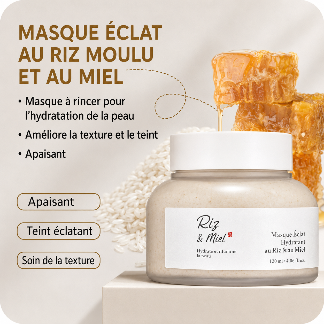 Masque Éclat Hydratant au Riz &amp; au Miel