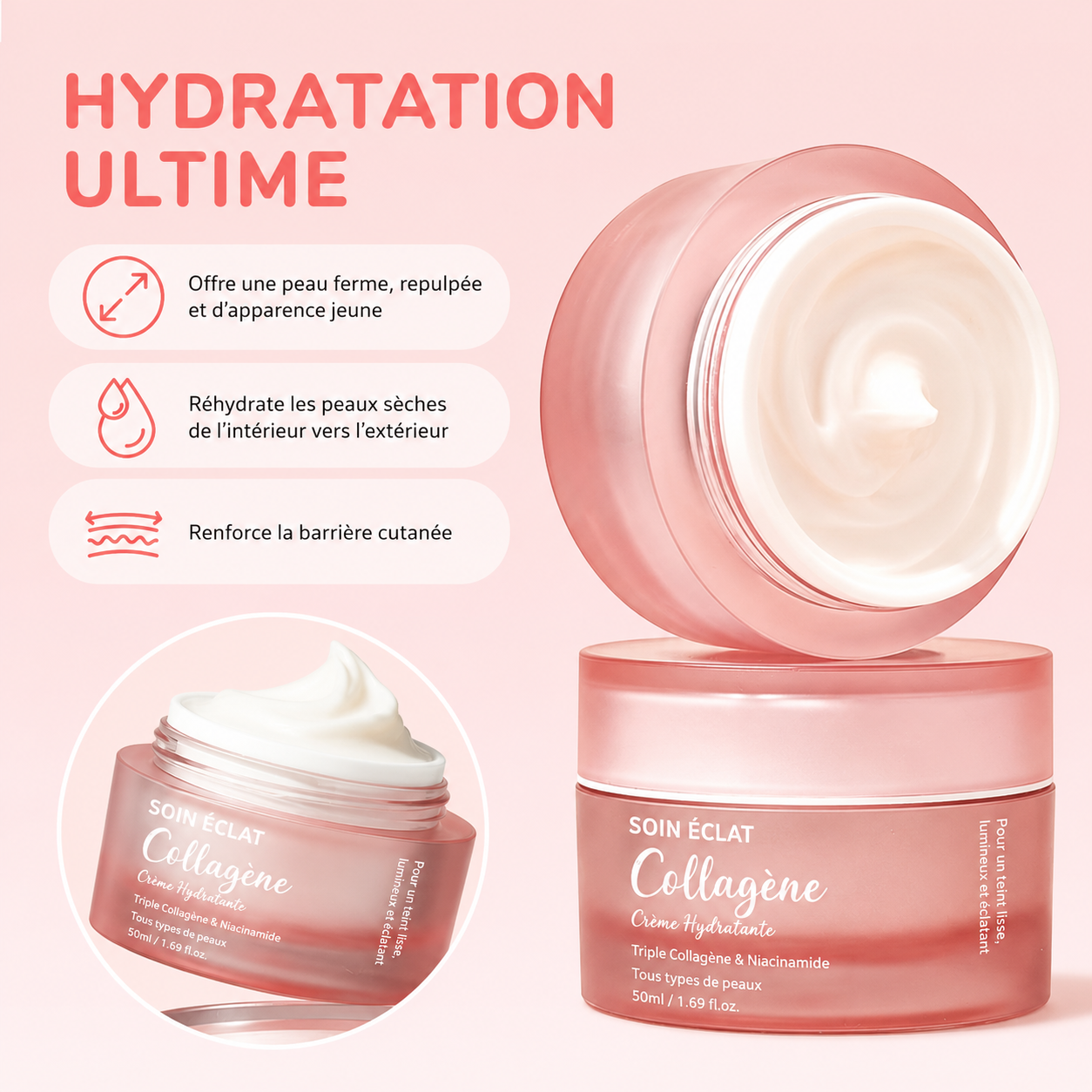 Crème Hydratante au Collagène — Triple Collagène & Niacinamide