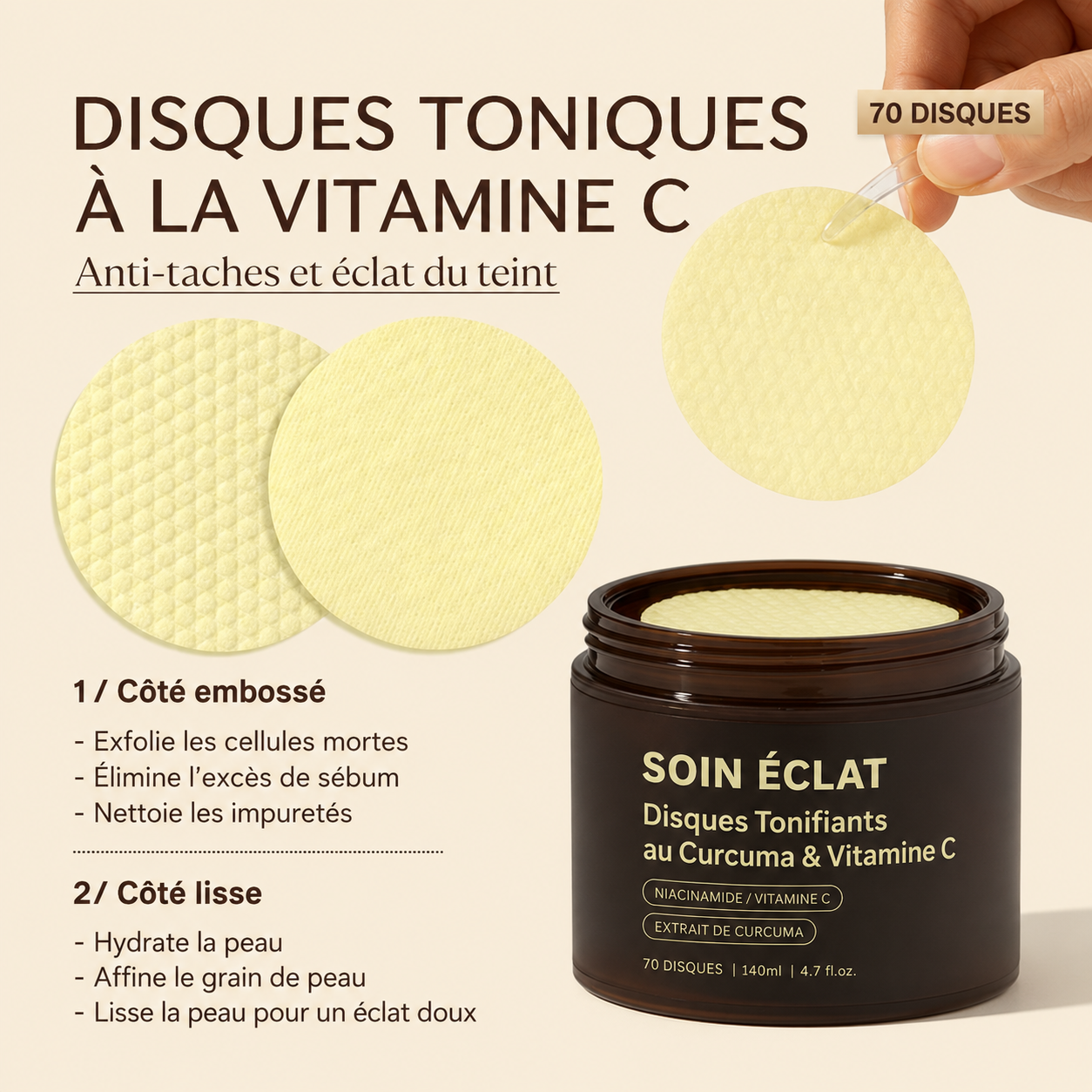 Disques Tonifiants au Curcuma  Vitamine C (70 disques)
