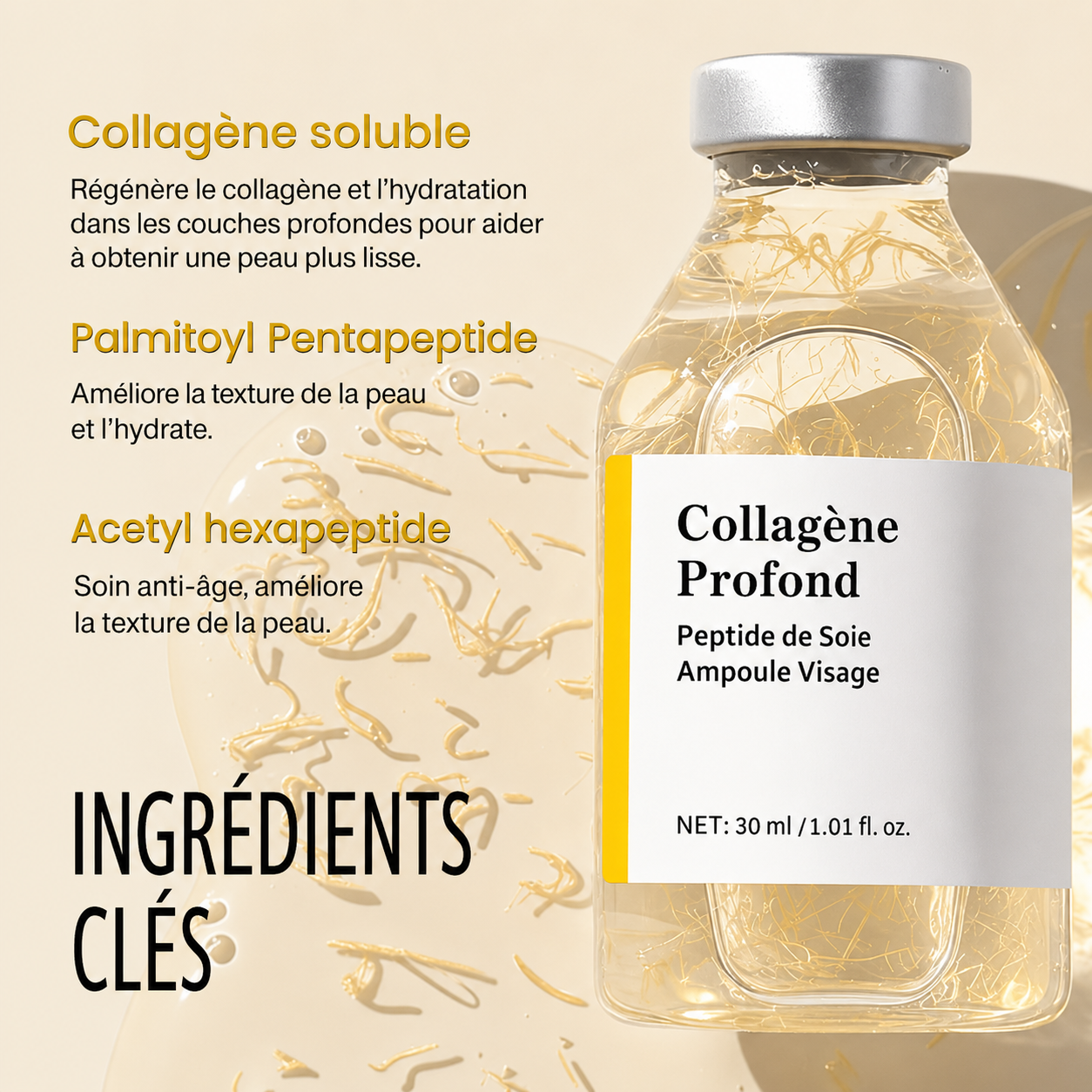 Collagène Profond — Ampoule Visage au Peptide de Soie