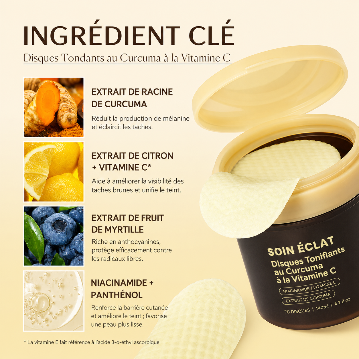 Disques Tonifiants au Curcuma  Vitamine C (70 disques)