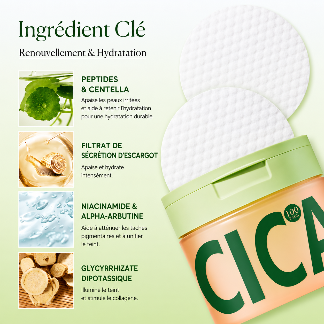 Disques CICA — Tonifiants Apaisants &amp; Éclat (100 disques)