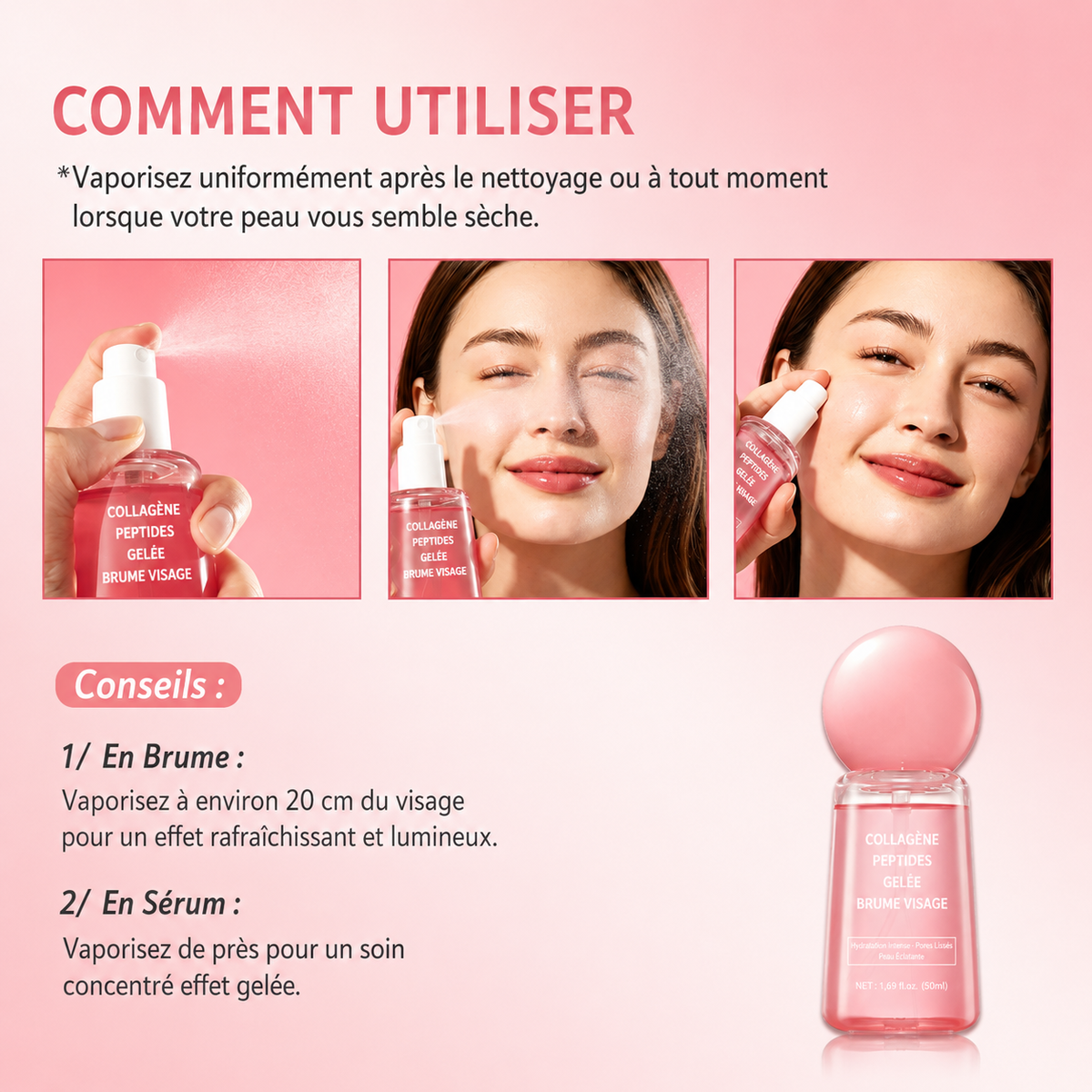 Brume Visage Gelée aux Peptides de Collagène